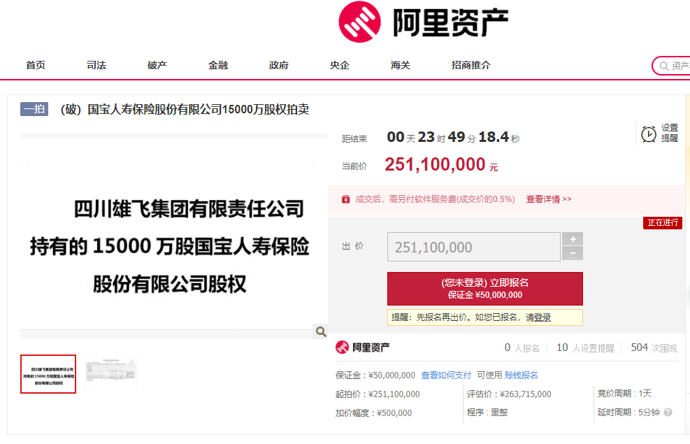 國寶人壽股權(quán)又遭拍賣 險企KAIYUN股權(quán)為何“不香”了？(圖1)